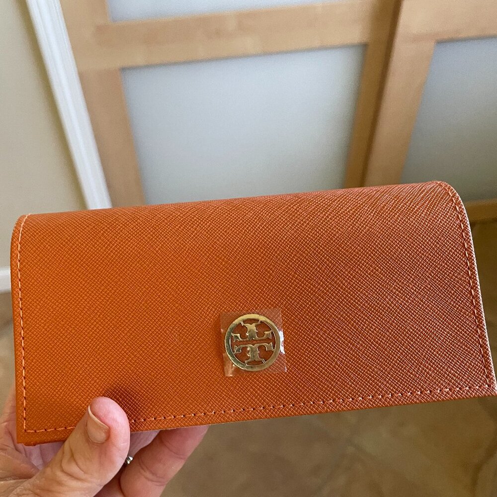 NEW TORY Burch Sunglasses eyeglasses large Case orange Gold Logo Authentic